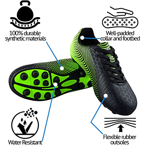 Vizari Kids Stealth FG Outdoor Firm Ground Soccer Shoes/Cleats | for Boys and Girls (Black/Green, 13.5 Little Kid)