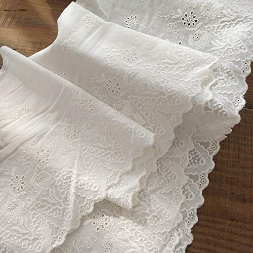 2 Yards of 10.6 inches Width Premium Vintage Floral Embroidery Eyelet Cotton Lace Fabric Trim