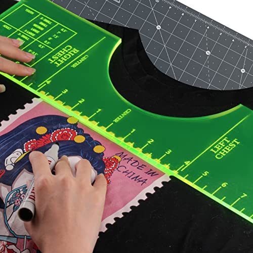T-Shirt Rulers Guide,Alignment Ruler Shirt Measurement Tool for Applying Vinyl and Sublimation Designs On Shirts with Size Chart Built-in - HTV Alignment Tool