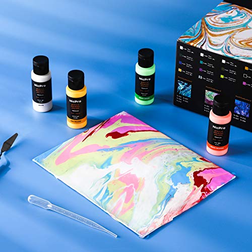 Nicpro 26 Colors 2oz Acrylic Pour Paint Supplies Kit, Pre-Mixed Pouring Paint High Flow Painting Bulk Set with Canvas, Wood Slices, Pouring Oil, Tools, Gloves, Strainer, Cups, Glitter for Beginner DIY