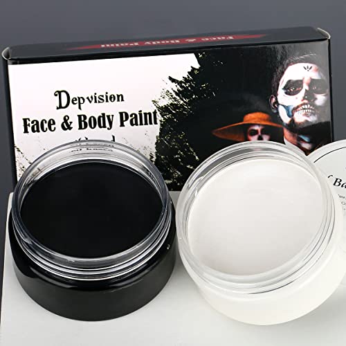 Depvision Waterproof Oil Based Face Paint Halloween Black and White Color Body Face Painting for Party Cosplay Clown Skull SFX Makeup