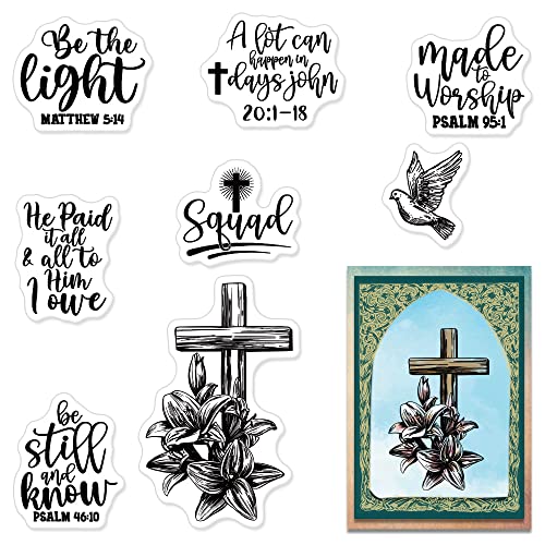 Lily Cross Religion Clear Stamps for Card Making Scrapbooking DIY Decorations, Christian Words Clear Stamps for Embossing Album Crafts Décor