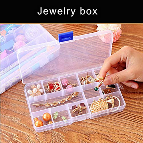 SUMAJU 2 Pack 15 Grids Organizer Box, Plastic Jewelry Organizers with Adjustable Dividers Clear Storage Container for Beads Crafts Fishing Tackles
