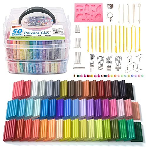 Polymer Clay, Shuttle Art 50 Colors Oven Bake Modeling Clay, Creative Clay Kit with 19 Clay Tools and 10 Kinds of Accessories, Non-Toxic, Non-Sticky, Ideal DIY Art Craft Clay Gift for Kids Adults