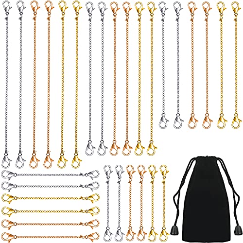 30 Pieces Necklace Extenders Alloy Necklace Chain Necklace Extenders Gold Silver Alloy Necklace Extender Bracelet Extender Chain Set for DIY Jewelry Making, 3 Colors and 5 Sizes