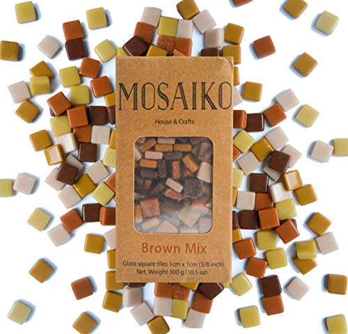 MOSAIKO Brown Mix 300g (10.5oz) - Mosaic Glass Tiles for Crafts - Premium Quality Stained Square Pieces 1cm x 1cm (3/8 inch) - Perfect for Home Decor, DIY Crafts, Pixel Art, Kid Play, Adult Hobbies