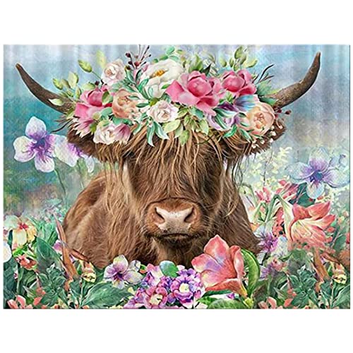 KTHOFCY 5D DIY Diamond Painting Kits for Adults Kids Cow and Flower Full Drill Embroidery Cross Stitch Crystal Rhinestone Paintings Pictures Arts Wall Decor Painting Dots Kits 15.7X11.8 in