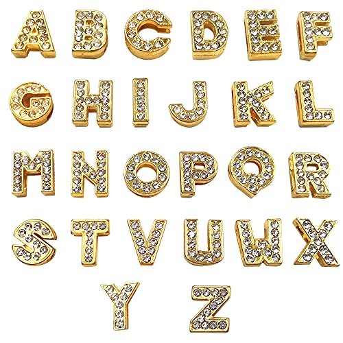 lyfLux 52 Pieces Rhinestone Letter Sliders Charm, Alphabet Letter A-Z 8 mm Alloy Crafts for DIY Bracelet Wristbands Necklace Choker Jewelry (Gold + Silver)
