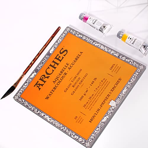 Arches Watercolor Block 7.9x7.9-inch Natural White 100% Cotton Paper - 20 Sheets of Arches Watercolor Paper Rough 140 lb - Arches Art Paper for Watercolor Gouache Ink Acrylic and More
