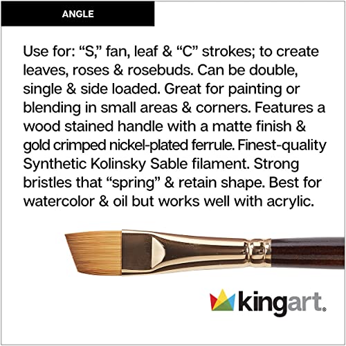KINGART Premium Finesse 8400-1/2 Angular Shader Series Artist Brush, Synthetic Kolinsky Sable Hair, Short Handle, for Watercolor and Oil Paints, Size 1/2"