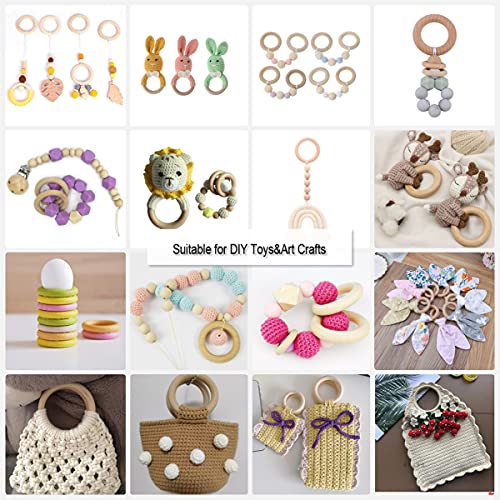 60 Pcs Unfinished Wood Rings for Macrame,5 Different Sizes Wooden Rings for Crafts,70mm/55mm/40mm/30mm/20mm,Natural Solid Wood Ring for Ornaments Crafts, Curtain Rings and Toys,Jewelry DIY Making