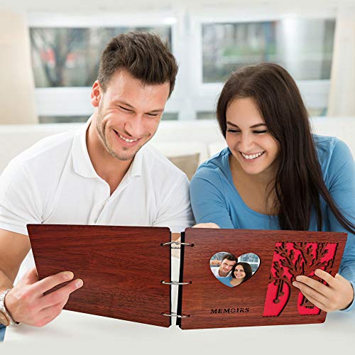 Wooden Scrapbook Album DIY Photo Album Scrapbooking Supplies Kits, Love Scrapbook Memory Photo Book for Couples Valentines Anniversary Wedding Scrapbook Guest Book 60 Pages