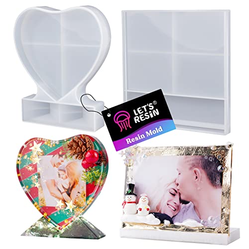 LET'S RESIN Epoxy Molds, Photo Frame Resin Molds Silicone, Large Size Picture Frames Silicone Molds for Epoxy Resin, Rectangle & Heart Shape Epoxy Resin Molds for DIY Home Table Décor