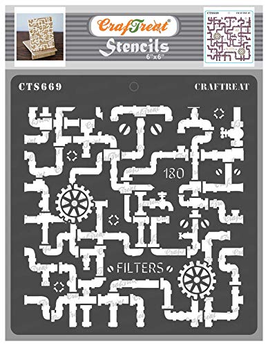 CrafTreat Pipe Stencil for Painting on Wood Reusable - Pipe - Size: 6X6 Inches - Pipeline Stencils for Painting on Fabric - Art Journaling Stencils for Painting on Canvas