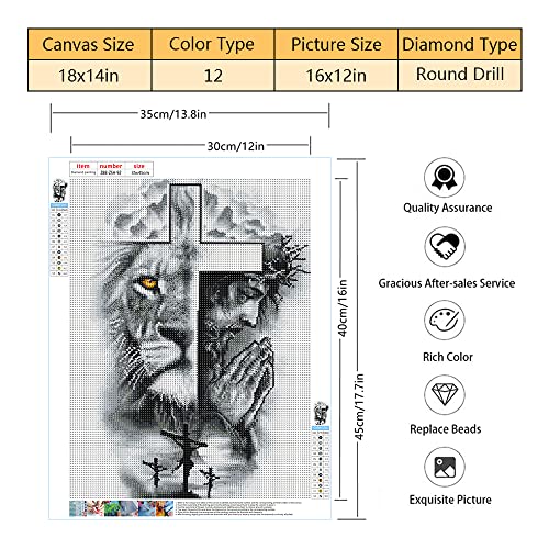 5D Diamond Painting Kits Lion and Jesus Picture DIY Redemption Diamond Art for Adults Beginners Kids Full Drill Kit Crystal Rhinestone Embroidery for Home Wall Decor Sky Religious Cross 30*40 cm