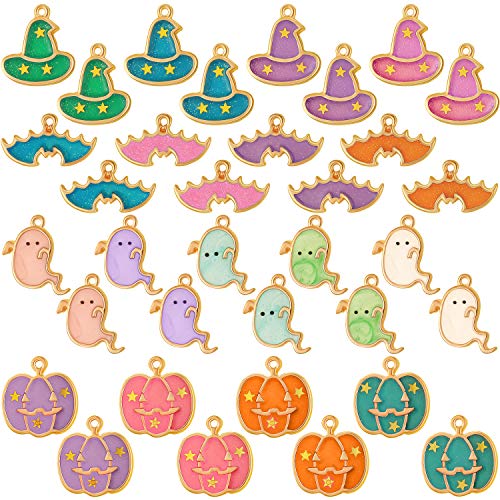 Halloween DIY Charms Halloween Alloy Charms Pendants Pumpkin Ghost Wizard Hat Jewelry Making Charms for DIY Halloween Jewelry Necklace Bracelet Accessories (102)