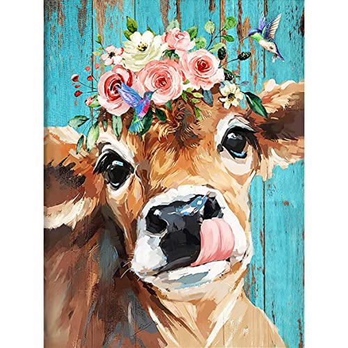 TINY FUN Diamond Painting Kits for Adults&Kids DIY 5D Diamond Art Paint with Round Diamonds Full Drill Cow Gem Art Painting Kit for Home Wall Decor Gifts(12x16inch/30×40cm)