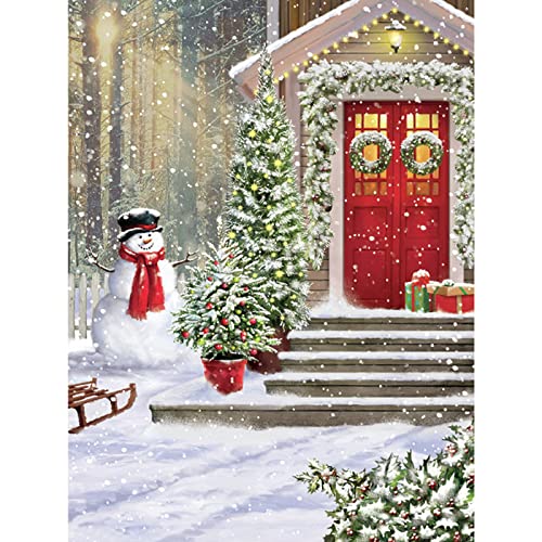 MXJSUA Christmas Diamond Painting Kits for Adults,Christmas Tree Diamond Art Kits,Snowman 5D Paint with Diamond Full Round Drill Gem Art,Snowy Winter Diamond Art Painting Kits(12x16/30x40cm)