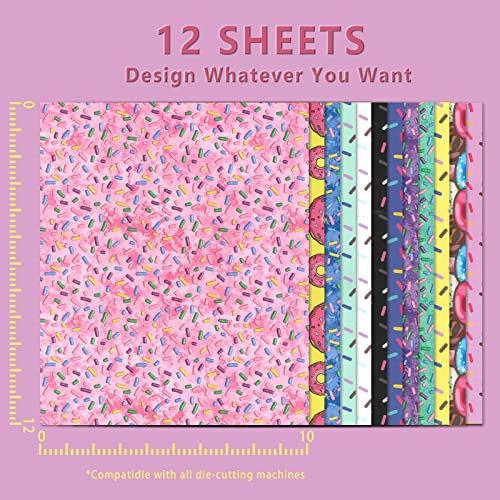 Tintnut Donut Sprinkle Heat Transfer Vinyl - 12 Sheets 10x12 Inch Sweet Bakes Iron on Vinyl Patterned Printed Frosting Birthday Party Decor HTV DIY Hats Clothes for Silhouette Cameo or Cricut
