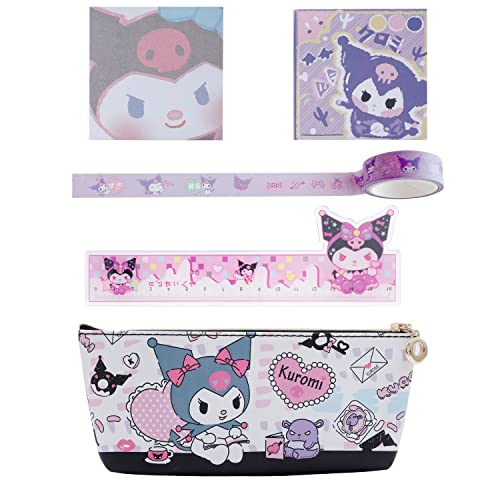 G-Ahora Cartoon Kitty Pencil Cases Pouch Bag with Ruler Memo Washi Tape Little Devil Kitty Pens Bag School Supplies for Students(PC-KU)