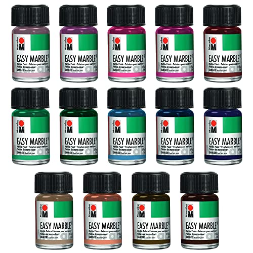 Marabu Easy Marble Paint Set - 14 Basic and Pastel Colors Marbling Paint Kit for Kids and Adults - Water Art Kit for Hydro Dipping, Tumbler Making, Paper - 2022 Release of Marabu Marble Paint