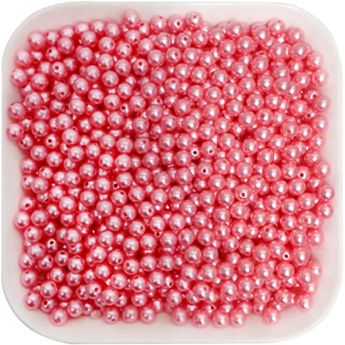 750 Pcs Rose Pink Pearl Beads Round Imitation Loose Beads with Hole for Jewelry Making,Vase Filler,Crafts,Necklace,Bracelet,Earring,Wedding Confetti,Candle Display,Valentine's Day Gift