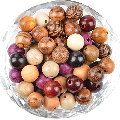 Massive Beads 100PCS 8MM Natural Crystal Beads 10 Kinds of Wooden Beads Round Loose Energy Healing Beads with Free Crystal Stretch Cord for Jewelry Making (10-Wooden Beads, 8MM)
