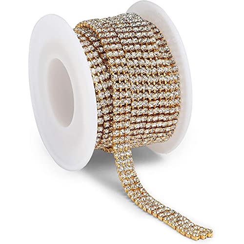 2.5 mm Gold Crystal Rhinestone Chain for Sewing and Crafts, 3 Rows (3 Yards)