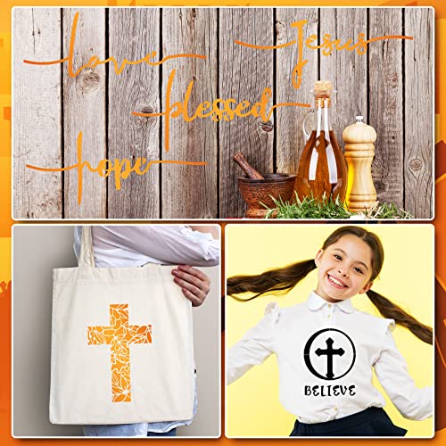 9 Pieces Cross Stencil Set Christian Stencils Believe Jesus Forgiven Cross Stencil Religious Stencil Reusable Painting Template Christmas Gift for Painting on Wood Wall Home (5.9x3.1'', 8.3x5.9'')