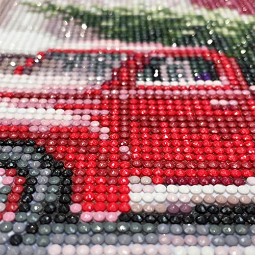 MXJSUA Red Truck Diamond Painting Kits for Adults,Red House Christmas Diamond Art Kits,Snowy Winter 5D Paint with Diamond Full Round Drill Gem Art,Truck Diamond Art Painting Kits(12x16/30x40cm)