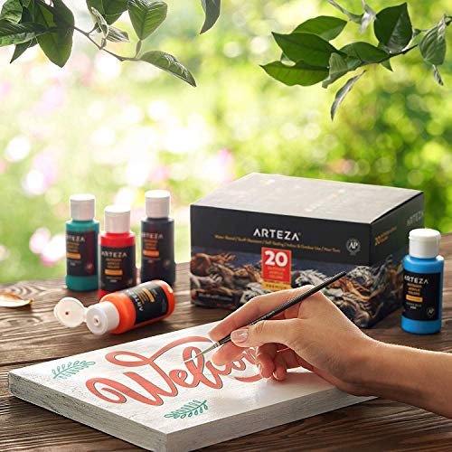 ARTEZA Outdoor Acrylic Paint, Set of 20 Colors/Bottles 2 oz./59 ml. Rich Pigment Multi-Surface Craft Paints, Art Supplies for Easter Painting Crafts, Canvas, Rock, Wood, Fabric, Leather, Paper