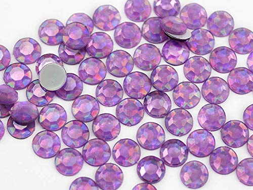 Allstarco 500PCS 8mm SS40 Purple Amethyst Lite AB Acrylic Flat Back Rhinestones for Jewelry Making and Face Painting Card Making Embelishments Plastic Gems