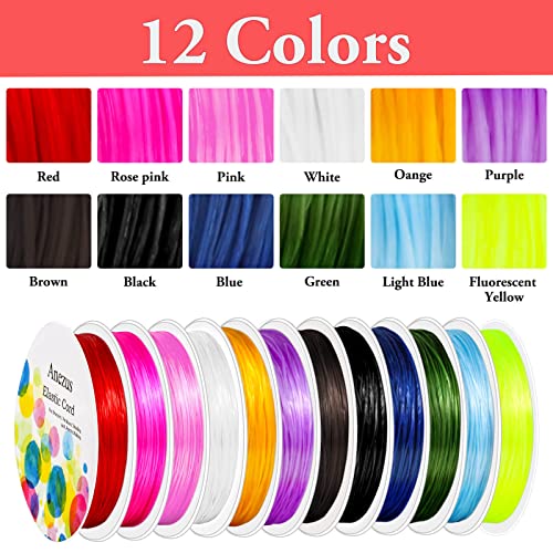 Elastic String for Bracelets, Anezus 12 Rolls Beading Wire for Jewelry Making, Stretch Magic Bead Cord for Beading, Bracelets and Jewelry Making