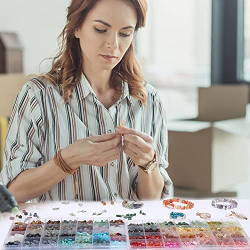 Quefe 1800pcs 56 Colors Crystal Beads, Ring Making Kit, Gemstone Chip Beads Irregular Natural Stone with Jewelry Making Supplies for DIY Craft Bracelet Necklace Earrings, Craft Gifts