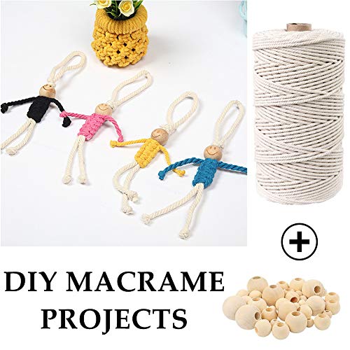 120pcs Macrame Kits for Beginners 3mm x 220yards Natural Cotton Macrame Cord Wall Hanging Kit, Best Macrame Supplies for Macrame Plant Hanger with Wooden Beads,Wooden Rings,Wooden Sticks,S Hooks