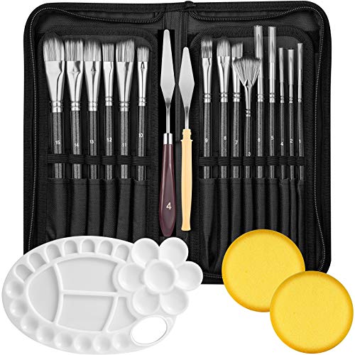 21Pack Oil Paint Brushes Sets Professional Artist Acrylic Brush Kits for Watercolor Canvas Painting - 15 Sizes Brush 1 Paint Palette 1 Standing Organizer 2 Mixing Knives 2 Watercolor Sponges