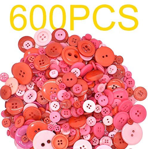 600 PCS Assorted Size Resin Round Buttons DIY Craft Sewing Decorations for Kid's Painting (Red)