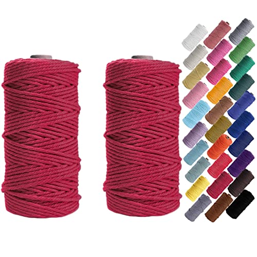 HAPYLY Macrame Cord Natual Macrame Cotton Cord DIY Craft Cord Spool Twine Rustic String Cotton Rope for Wall Hanging Plant Hangers Crafts Knitting Decorative Projects 3mm x100m (2pcs Wine red)