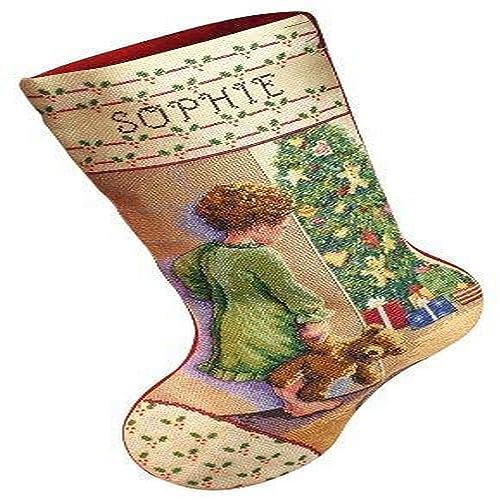 Janlynn 015-0238 Cross Stitch Kit, 18-Inch by 10-Inch, Christmas Morning Stocking, White