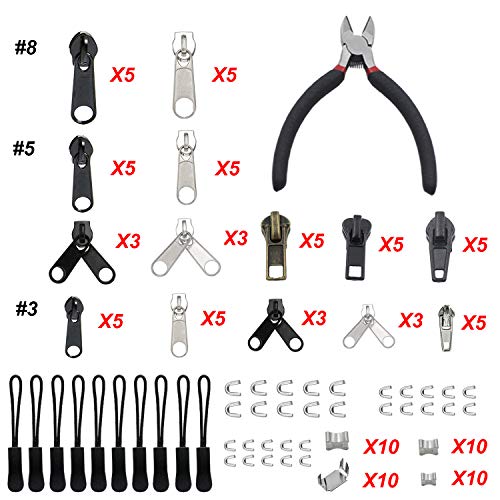 YaHoGa 143 PCS Zipper Repair Kit Zipper Replacement with Install Plier for Bags, Jackets, Tents, Backpacks, Sleeping Bag