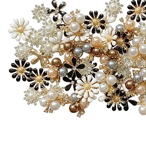 Mililanyo 80 Pieces Flower Rhinestone Buttons Faux Pearl Buttons Flat Back for Jewelry Making Wedding Party Home Decoration DIY Craft Hair Accessory