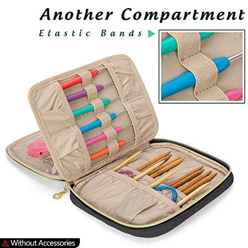 YARWO Crochet Hook Case, Travel Organizer Holder for Crochet Hooks, Circular Knitting Needles, Knitting Needles (up to 8") and Other Supplies, Black (Bag Only, Patented Design)