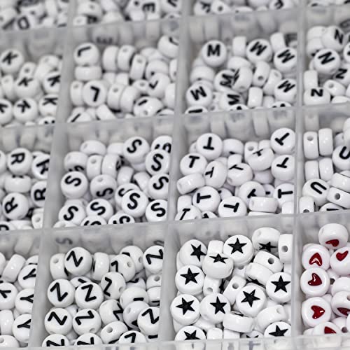 Melius Acrylic Letter Beads, 1450 Pcs 4x7mm Round Alphabet Beads in 28 Grid Box for Jewelry Making, DIY Bracelets, Necklaces, Key Chains, Bracelets (4x7mm, White)