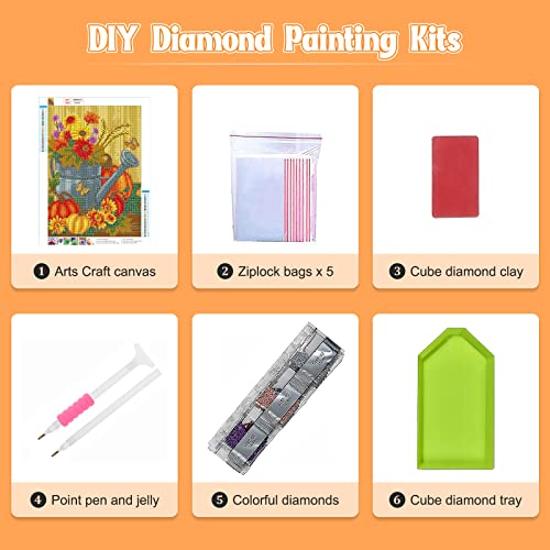 NAIMOER Fall Diamond Painting Kits for Adults, 5D Pumpkin Diamond Painting Kits Flowers Diamond Art Kits, Full Drill Diamond Painting Sunflowers Paintings with Diamonds Home Wall Decor 11.8x15.7inch