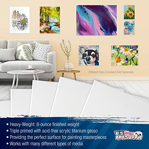 U.S. Art Supply 8 x 10 inch Stretched Canvas Super Value 10-Pack - Triple Primed Professional Artist Quality White Blank 5/8" Profile, 100% Cotton, Heavy-Weight Gesso - Acrylic Pouring, Oil Painting