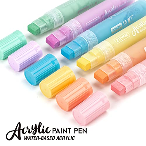 ZEYAR Jumbo Paint Marker Pens, Graffiti Marker, Water Based Acrylic, 15mm Wide Felt Tip, Waterproof and Permanent Ink, Great on Plastic,Stone,Metal and Glass for Doodling(6 Macaron Colors)