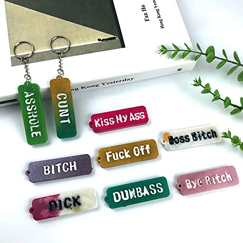 Swear Words Keychain Resin Mold,2 Pcs Silicone Molds Set for Making Bad Words Venting Slogan Key Ring Decoration Gifts, DJ1120