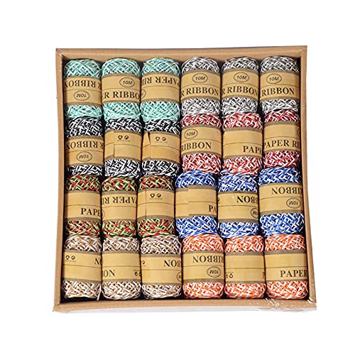 WANDIC 24 Rolls Raffia Paper Ribbons, 8 Colors Natural Twine String Double-Color Ribbon Paper Cords for Craft DIY Gift Box Packing Wrapping Party Decoration