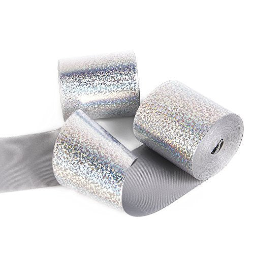 3" Wide 5 Yard DIY Dot Sequins Holographic Laser Grosgrain Ribbon for DIY Handmade Hair Bow Clip Accessories and Festival Wedding Party Birthday Bridal Shower Decoration (Silver Dot Sequins)