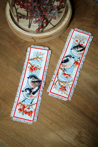 Vervaco Counted Cross Stitch Kit: Bookmark: Long-Tailed Tits & Red Berries: Set of 2, NA, 6 x 20cm